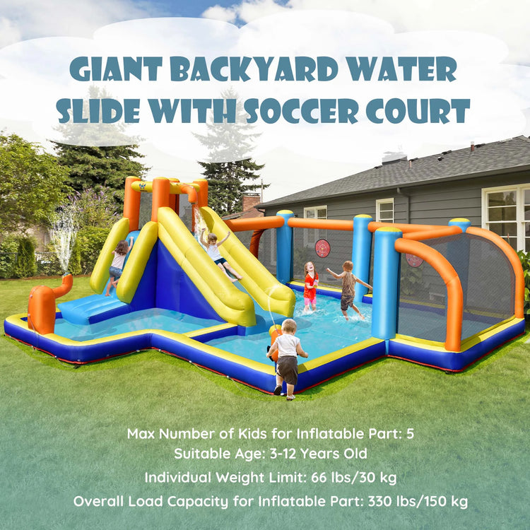 Giant Soccer-Themed Inflatable Water Slide Bouncer W/ Splash Pool without Blower
