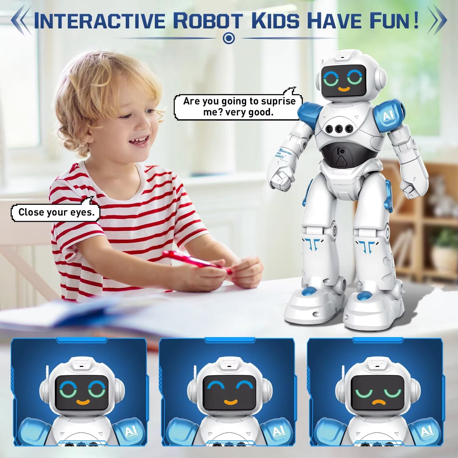 RC Robot Toy for Kids Smart Talking Voice Remote Control Robot Gesture Sensing Emo Robot Toy for Boys Girls Birthday Gift