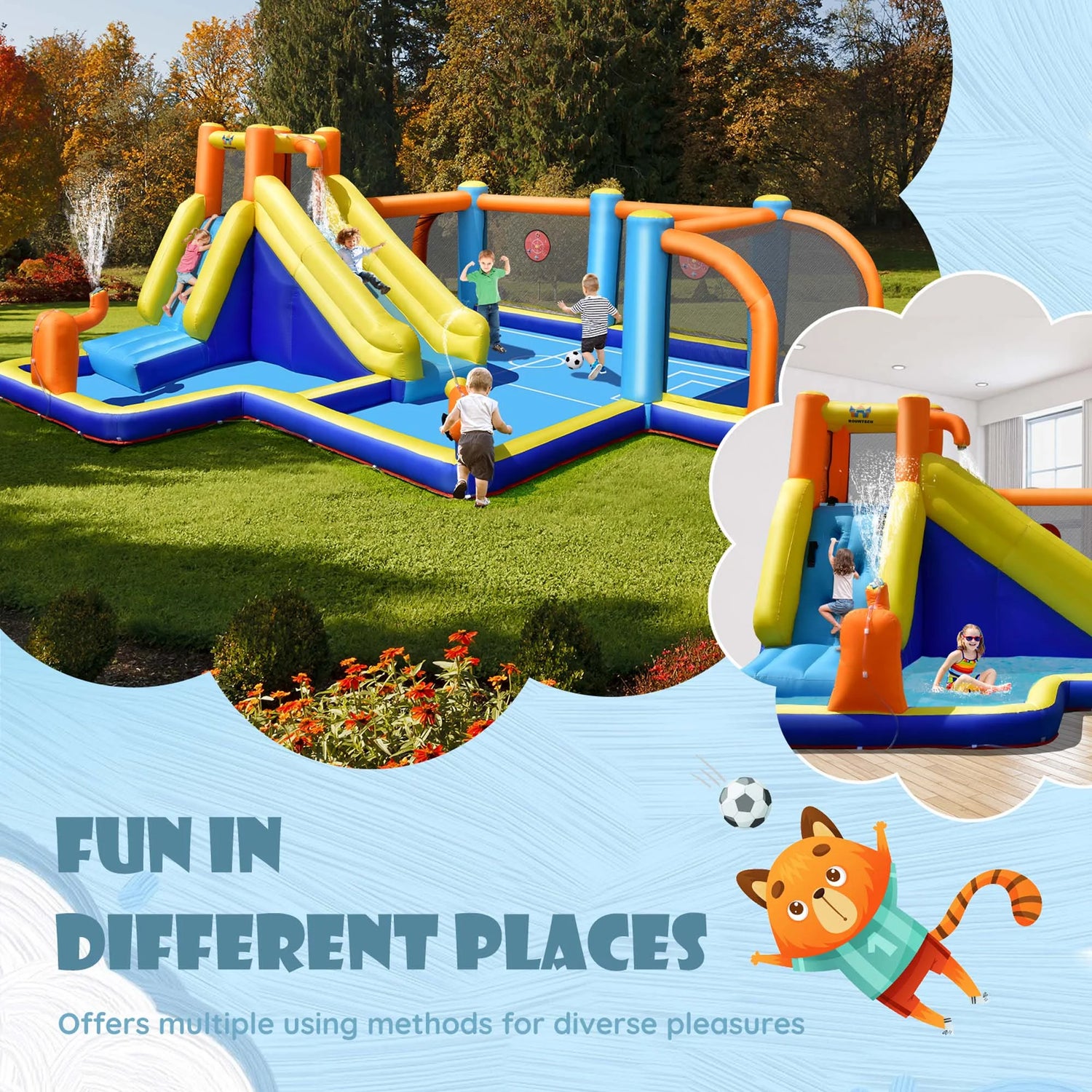Giant Soccer-Themed Inflatable Water Slide Bouncer W/ Splash Pool without Blower