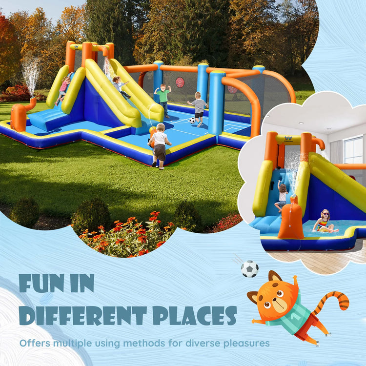 Giant Soccer-Themed Inflatable Water Slide Bouncer W/ Splash Pool without Blower