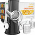 Rotary Cheese Grater Hand Crank Cheese Shredder for Fresh Cheese, Vegetable, Nuts,Non-Slip Suction Base, Free Cleaning Brush Three Blades, Black