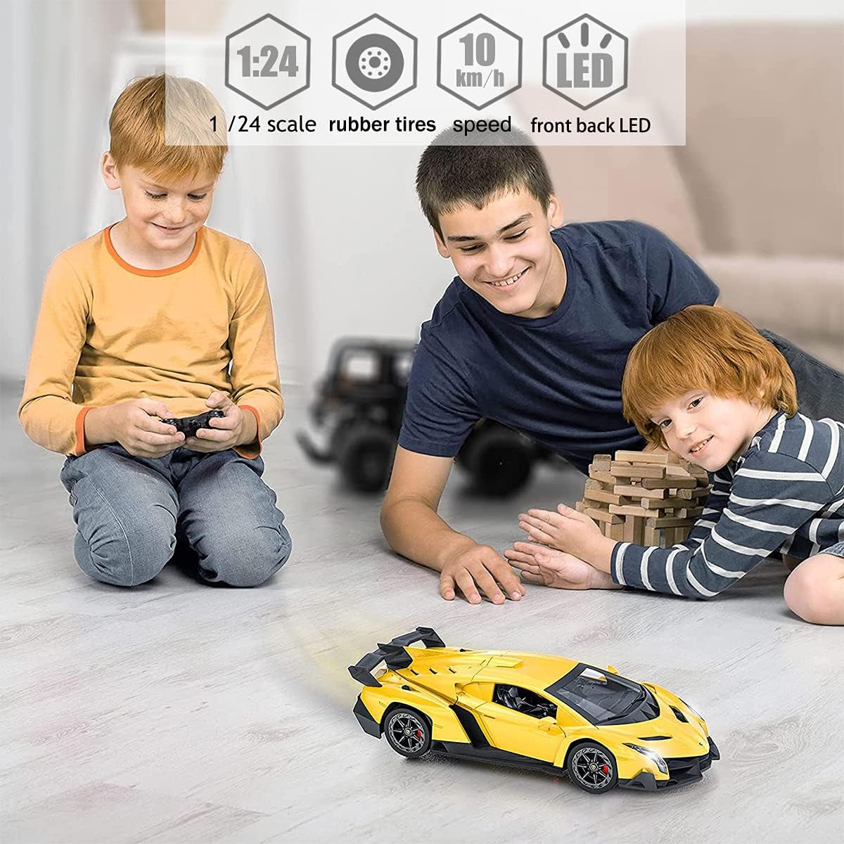 Remote Control RC CAR Racing Cars Compatible with Lamborghini Veneno Officially Licensed 1:24 Toy RC Cars Model Vehicle for Boys 6,7,8 Years Old,Yellow