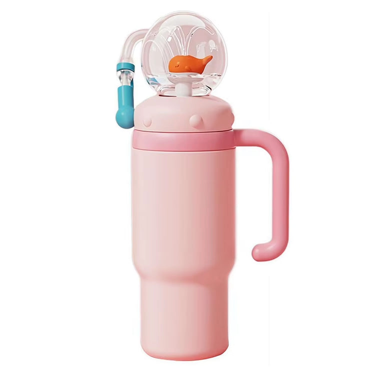 24Oz Stainless Steel Whale Fountain Tumbler with Handle Drinking Cup with Straw Whale Squirt Water Cup 710Ml Drinking Cup