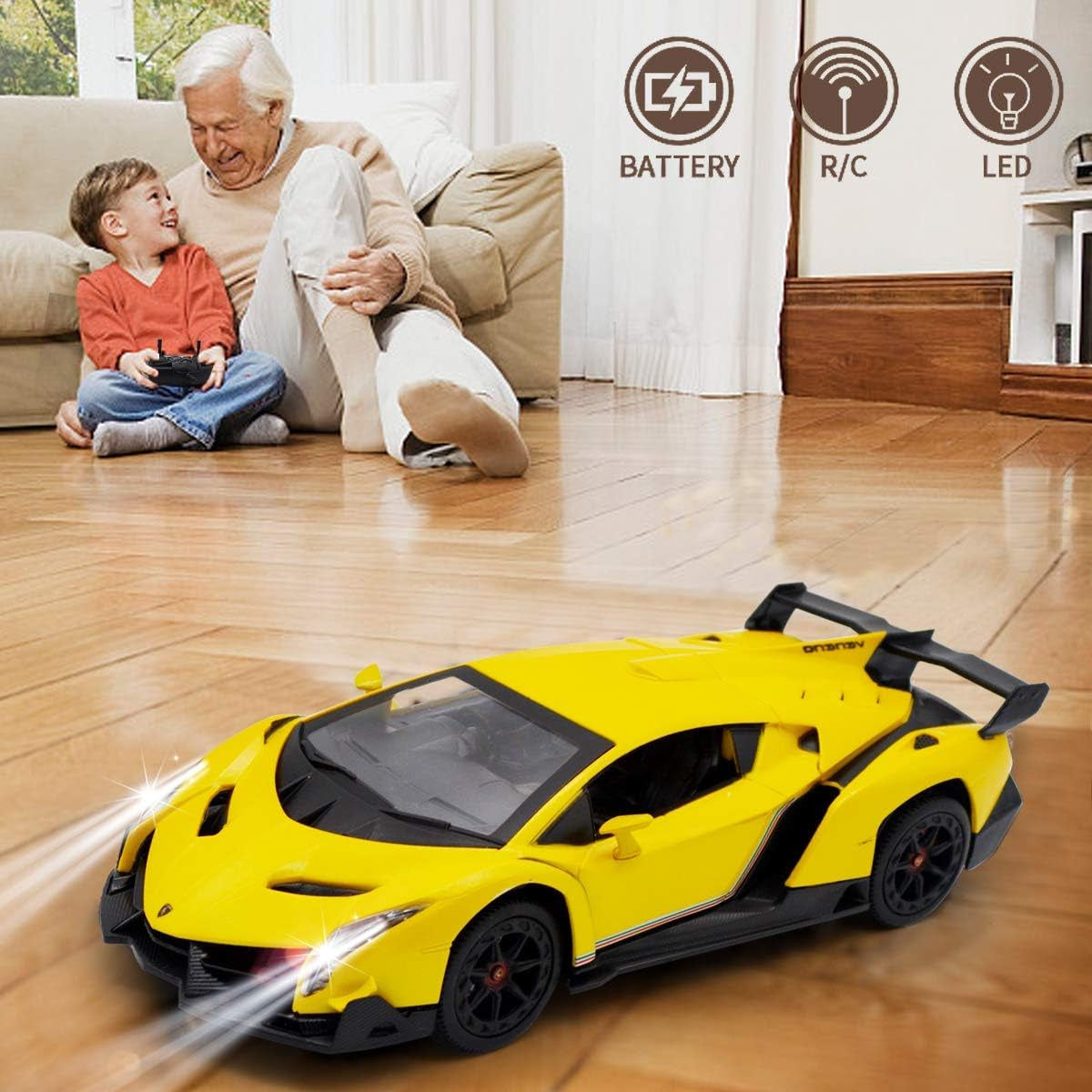 Remote Control RC CAR Racing Cars Compatible with Lamborghini Veneno Officially Licensed 1:24 Toy RC Cars Model Vehicle for Boys 6,7,8 Years Old,Yellow