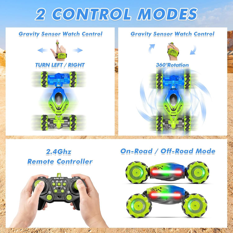 Gesture RC Car, 2.4Ghz 4WD Gesture Sensing RC Stunt Car Toys for 6-12 Years Old Boys Girls, Hand Controlled Remote Drift Twist Offroad 360° Rotation with Lights Music for Birthday Gifts
