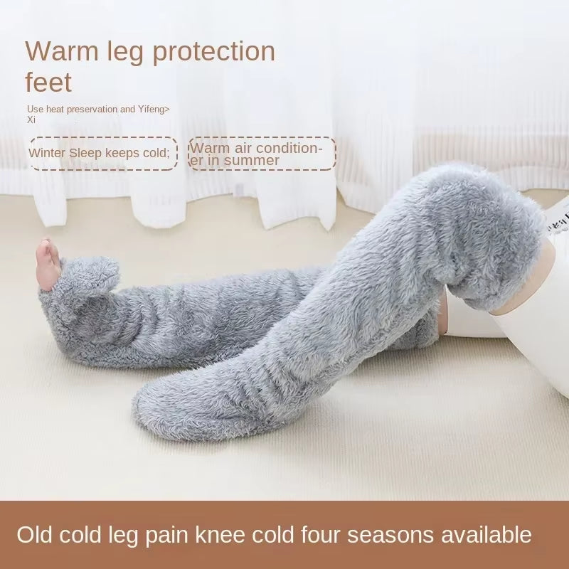 Hot Fluffy Thigh High Socks for Pregnant Women Elderly Legs Snuggle Long Paws Fuzzy Leggings over Knee Slippers Hairy Stockings