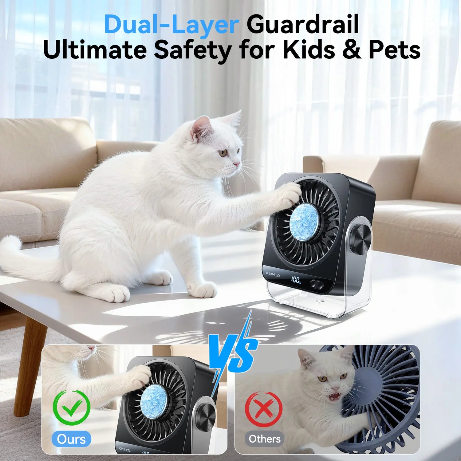 KIMMOO Desk Fan for Bedroom, 199 Speeds Turbo Airflow, Portable Fan with Ice Cooling, Digital Display Quiet Table Fan, 270° Rotating Small Rechargeable Battery Desktop Fans for Home Office