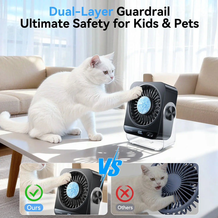 KIMMOO Desk Fan for Bedroom, 199 Speeds Turbo Airflow, Portable Fan with Ice Cooling, Digital Display Quiet Table Fan, 270° Rotating Small Rechargeable Battery Desktop Fans for Home Office