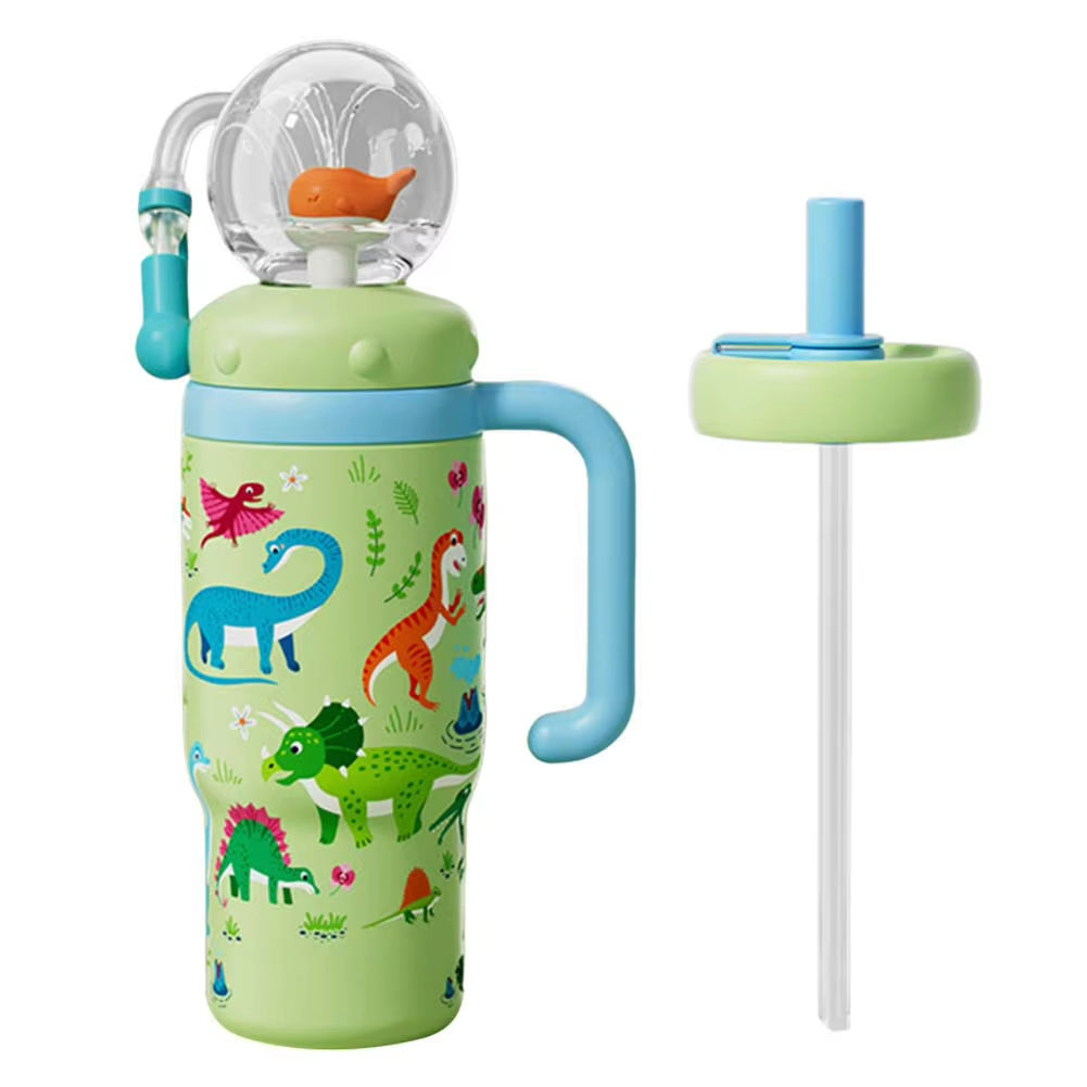 24Oz Stainless Steel Whale Fountain Tumbler with Handle Drinking Cup with Straw Whale Squirt Water Cup 710Ml Drinking Cup