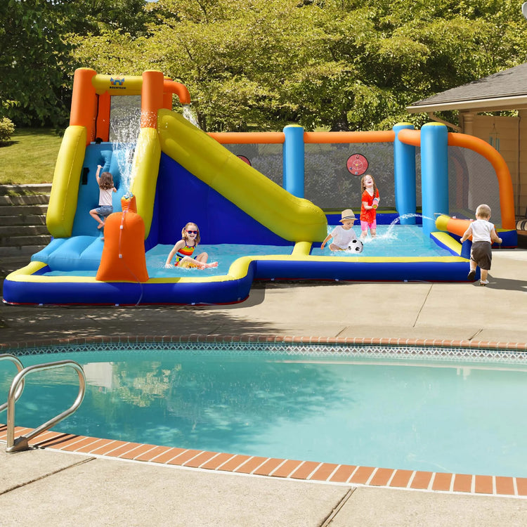 Giant Soccer-Themed Inflatable Water Slide Bouncer W/ Splash Pool without Blower