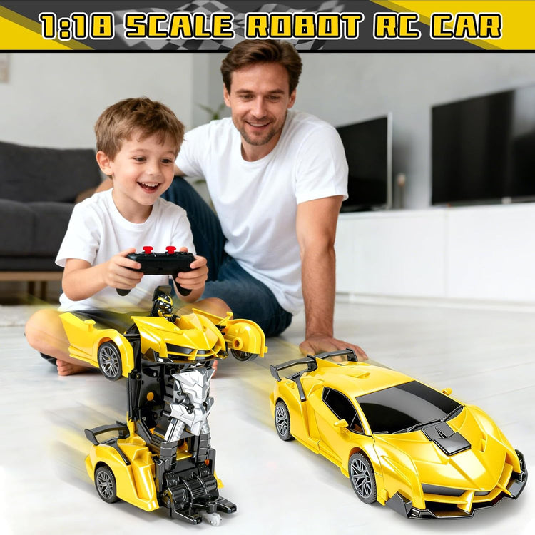Remote Control Car for Boys, 1:18 Scale Rc Race Car with 360° Rotating Led Lights & One Button Deformation - Rc Cars Robot Toy Cars for Kids 3 4 5 6 7 8-12 Birthday Easter Gifts ﻿