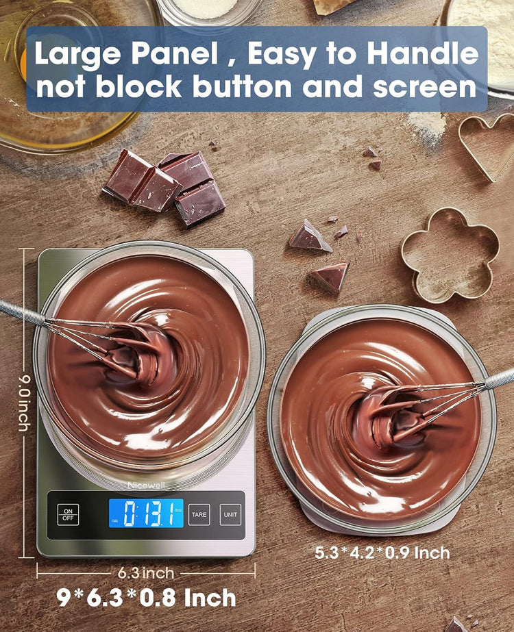 Food Scale, 22Lb Digital Kitchen Scale Weight Grams and Oz for Cooking Baking, 1G/0.1Oz Precise Graduation, Stainless Steel and Tempered Glass (Ash Silver)