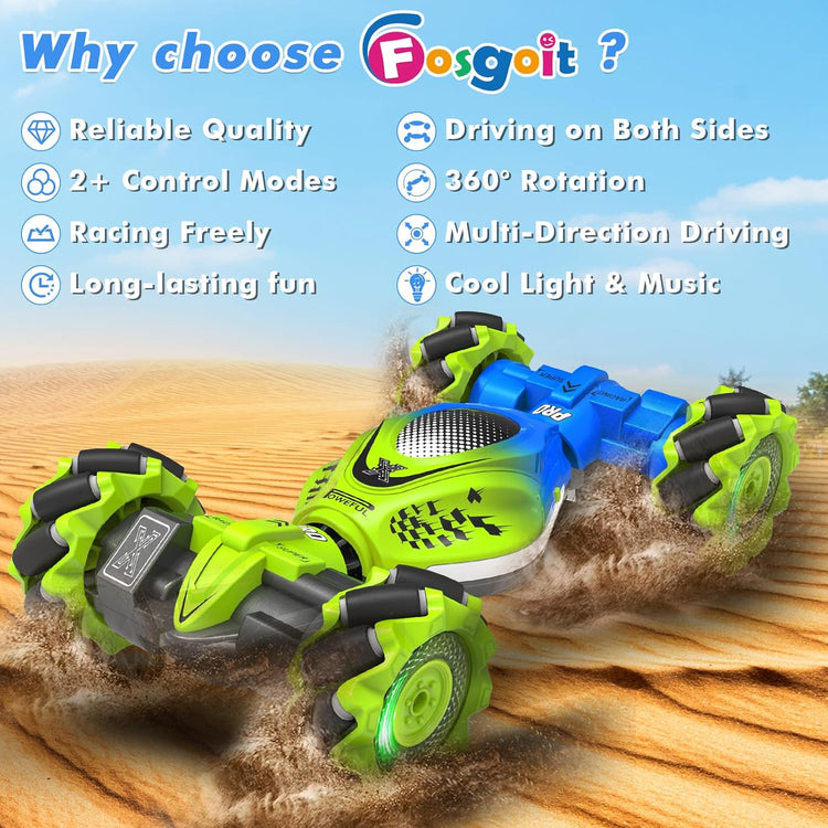 Gesture RC Car, 2.4Ghz 4WD Gesture Sensing RC Stunt Car Toys for 6-12 Years Old Boys Girls, Hand Controlled Remote Drift Twist Offroad 360° Rotation with Lights Music for Birthday Gifts