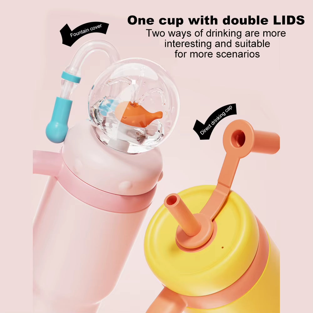 24Oz Stainless Steel Whale Fountain Tumbler with Handle Drinking Cup with Straw Whale Squirt Water Cup 710Ml Drinking Cup