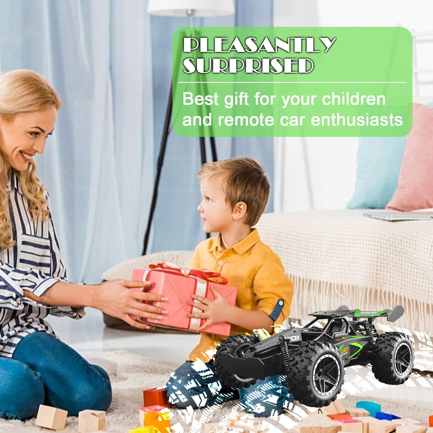 Remote Control Car, RC Cars for Boys Age 8-12, Toys Cars for Boys Age 4-7, 1:18 2.4Ghz Monster RC Truck Toys for Girls, off Road RC Crawler Easter Basket Stuffers Gifts for Kids(Black Green)