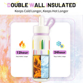 Augshark 24 Oz Insulated Water Bottle, 316 Stainless Steel Liner Tumbler with Handle & Flip Straw, Leak-Proof Vacuum Bottle for Gym, Travel, Sports, School Cup Gift Thermal Bottle