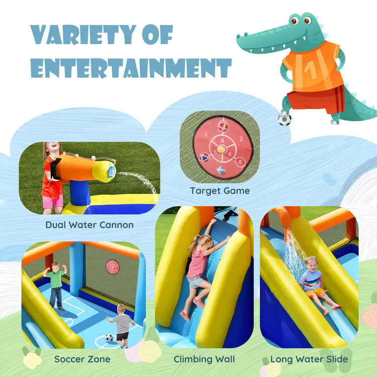 Giant Soccer-Themed Inflatable Water Slide Bouncer W/ Splash Pool without Blower