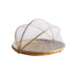 Handmade Bamboo Woven Fruit Vegetable Basket with Mosquito Proof Net round Dustproof Wicker Tray Food Bread
