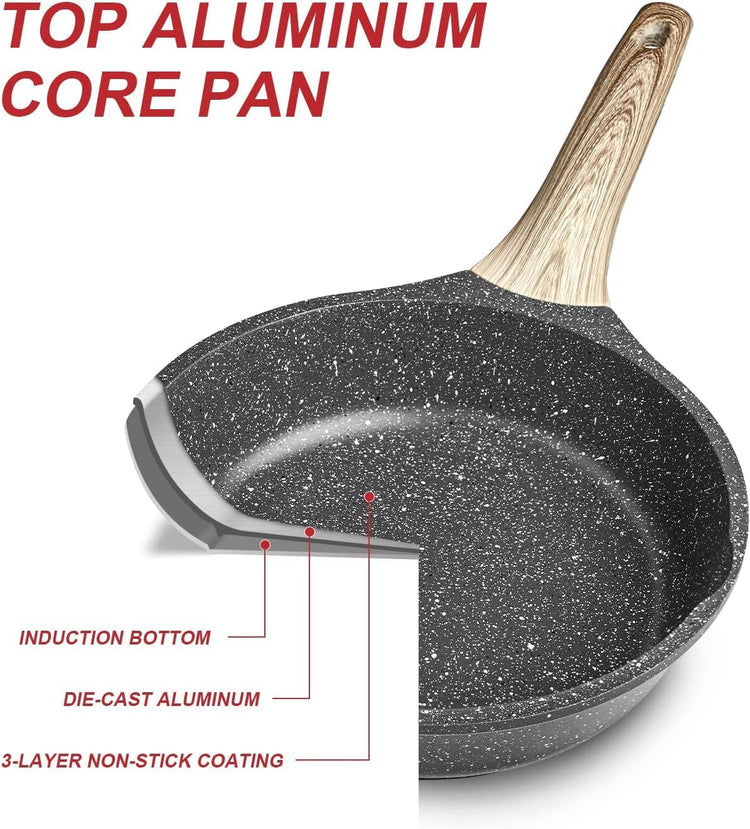 Nonstick Granite Frying Pan Skillet, Non Stick Omelette Fry Pans, Omelet Egg Pan, Stone Cookware Chef&