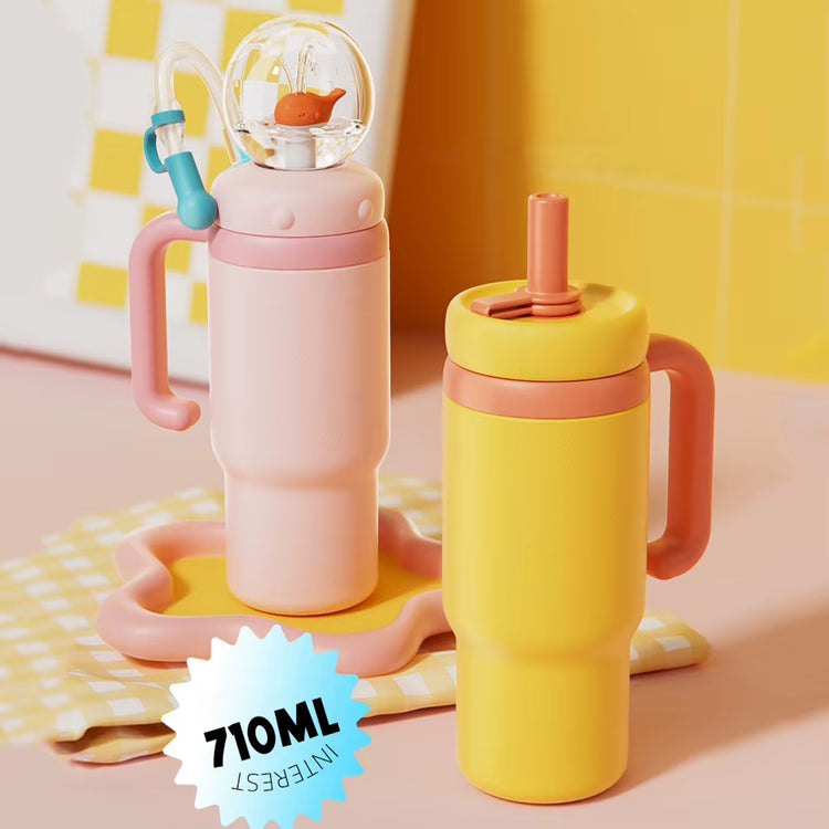 24Oz Stainless Steel Whale Fountain Tumbler with Handle Drinking Cup with Straw Whale Squirt Water Cup 710Ml Drinking Cup