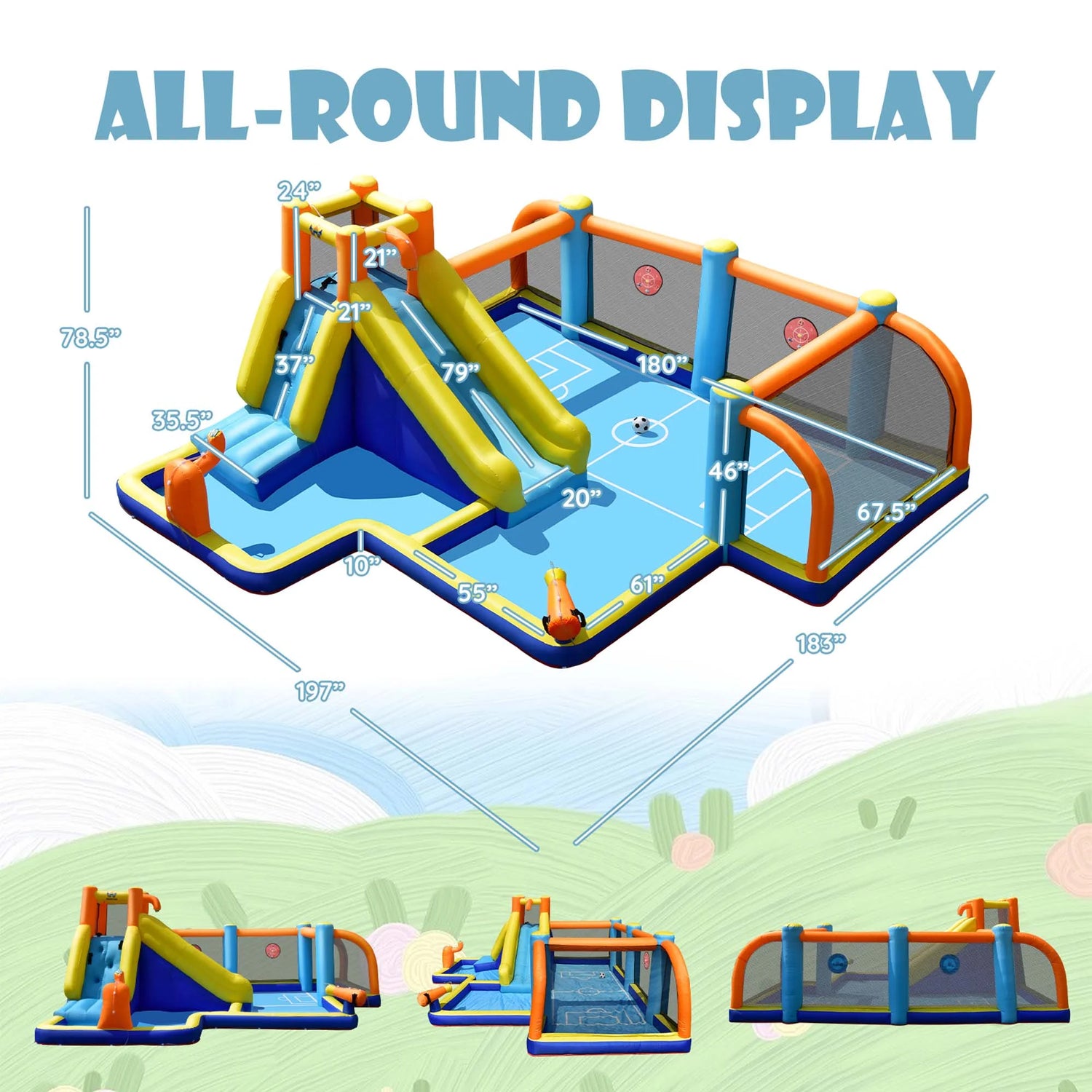 Giant Soccer-Themed Inflatable Water Slide Bouncer W/ Splash Pool without Blower