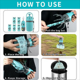Dog Poop Scooper Set Claw Waste Picker with Leash Clip Poop Bag Dispenser LED Light Portable Hygienic Cleanup Tool for Pet Dogs