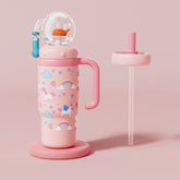 24Oz Stainless Steel Whale Fountain Tumbler with Handle Drinking Cup with Straw Whale Squirt Water Cup 710Ml Drinking Cup