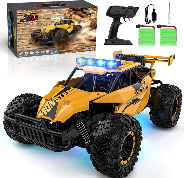 Remote Control Car for Boys, RC Cars, 1:12 Monster RC Truck off Road with LED Headlight and Rechargeable Battery Gifts for Adults Boys 8-12
