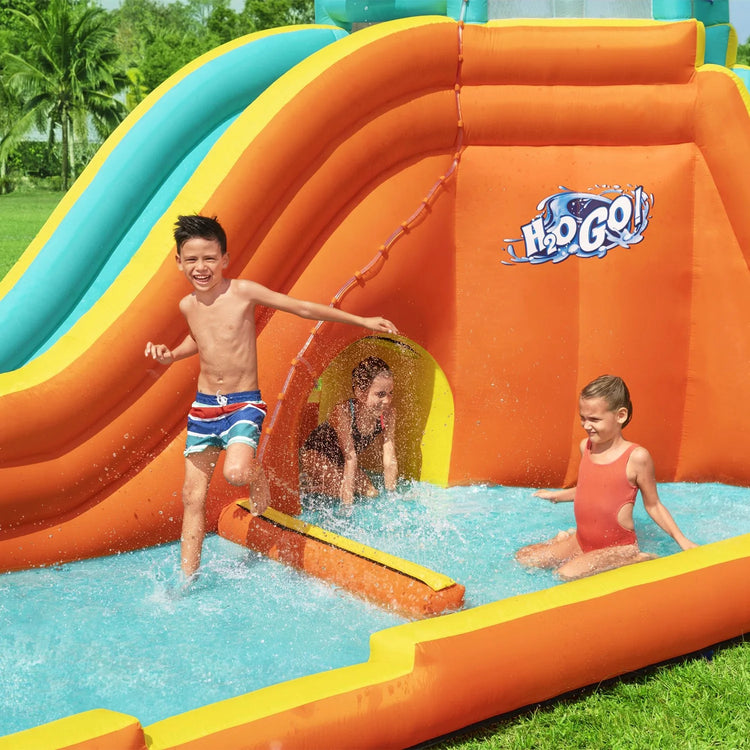 H2OGO! Tidal Tower Slide Kids Backyard Inflatable Water Park W/ Slide and Air Blower