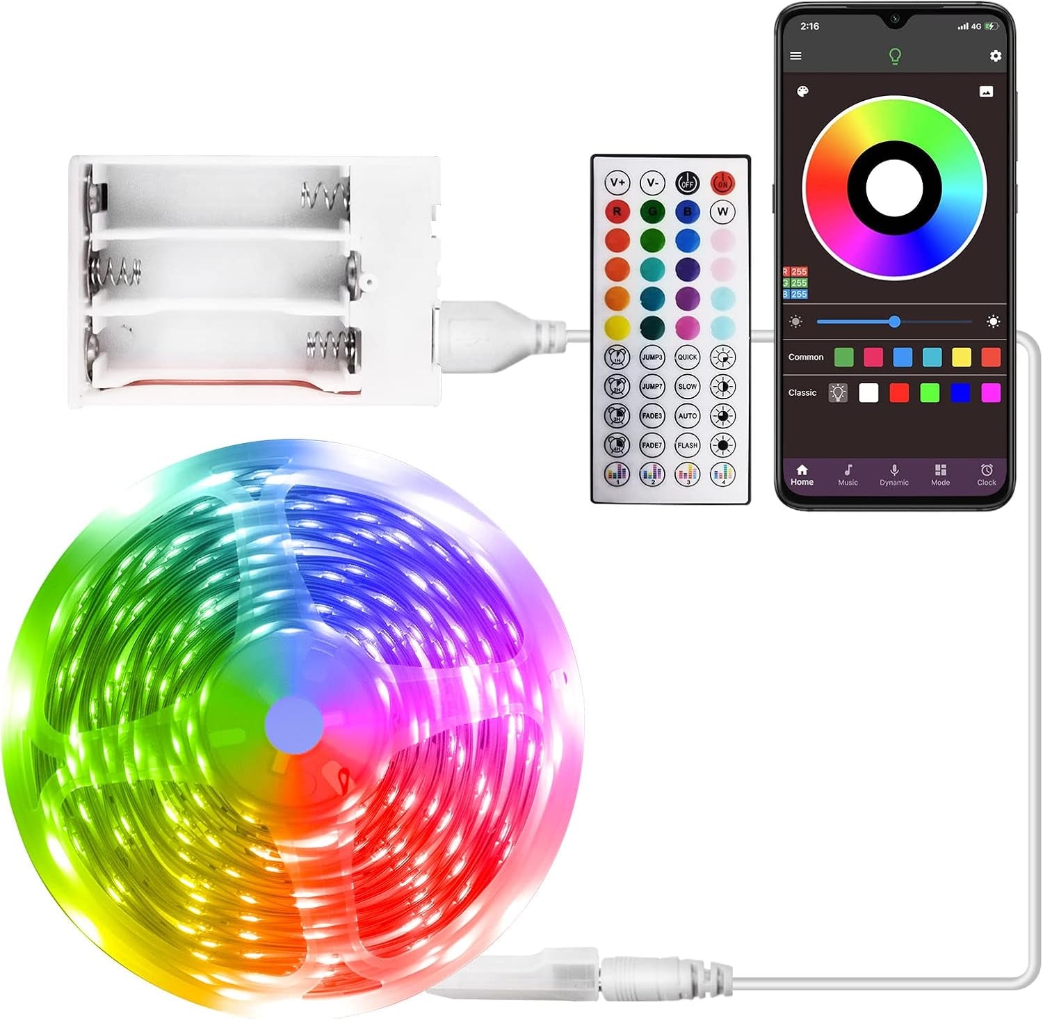 Battery Operated LED Strip Lights 20Ft, Battery Powered LED Strip Lights for Bedroom Color Changing APP Remote, USB Led Lights for TV, Room, Kitchen, Party