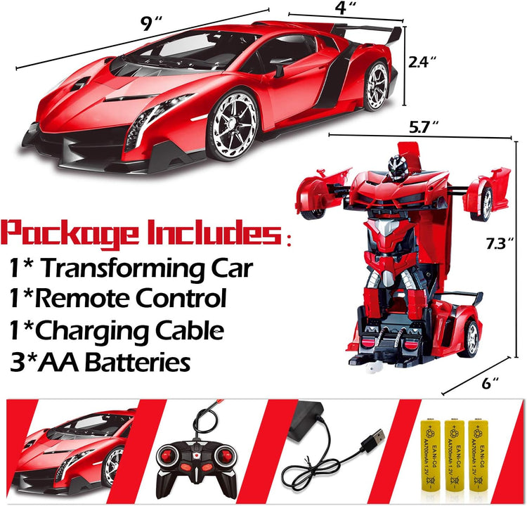 Remote Control Car - Transform Robot Toys for Boys Teens, Rechargeable RC Car with Lights, 2.4Ghz RC Car 1:18 Rechargeable 360° Rotating Race Transform Car Birthday Christmas Gifts for Kids