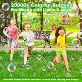 Bubble Machine with Light for Kids,20000+ Bubbles per Minute Automatic Flower Bubble Maker for Toddlers,2025 Upgrade Portable Battery Operated Bubble Machine Toy for Outdoor/Indoor Parties Birthday