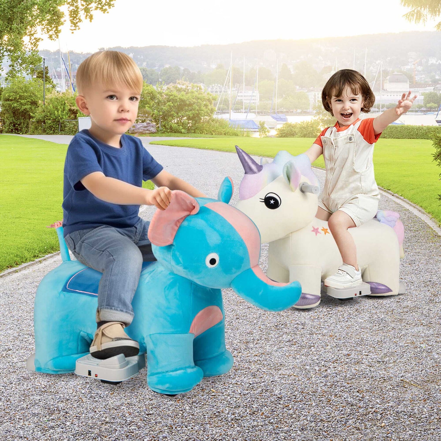 6V Electric Animal Ride on Toy Unicorn Kids Plush Ride-On W/ Music & Handlebars
