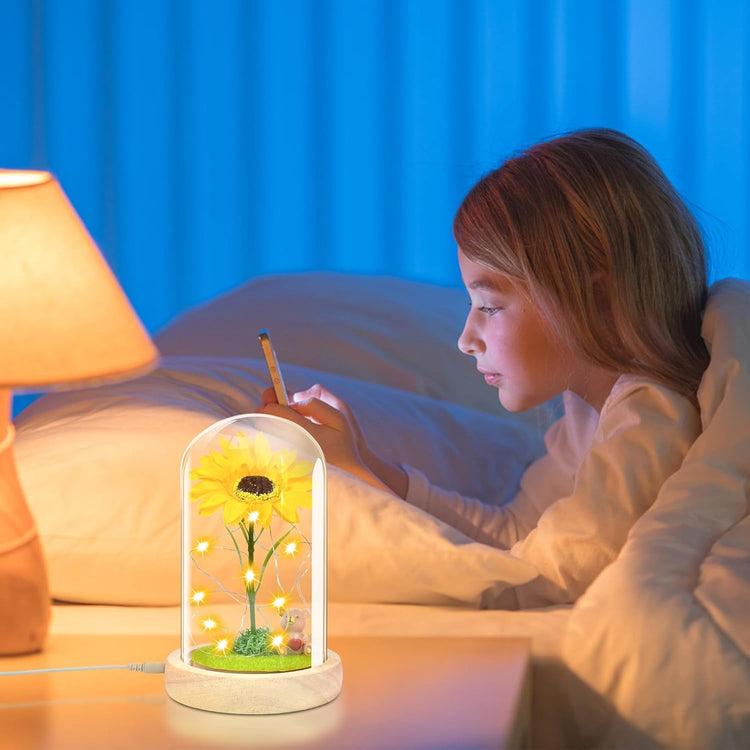 Sunflower Gifts for Women,Birthday Gifts for Her,Artificial Sunflower in Glass Dome with Led Light for Mother&