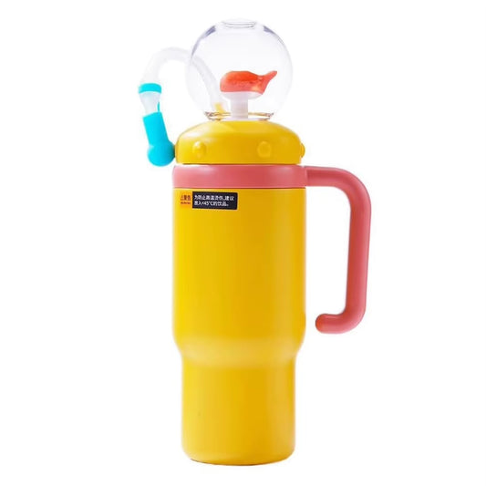 24Oz Stainless Steel Whale Fountain Tumbler with Handle Drinking Cup with Straw Whale Squirt Water Cup 710Ml Drinking Cup