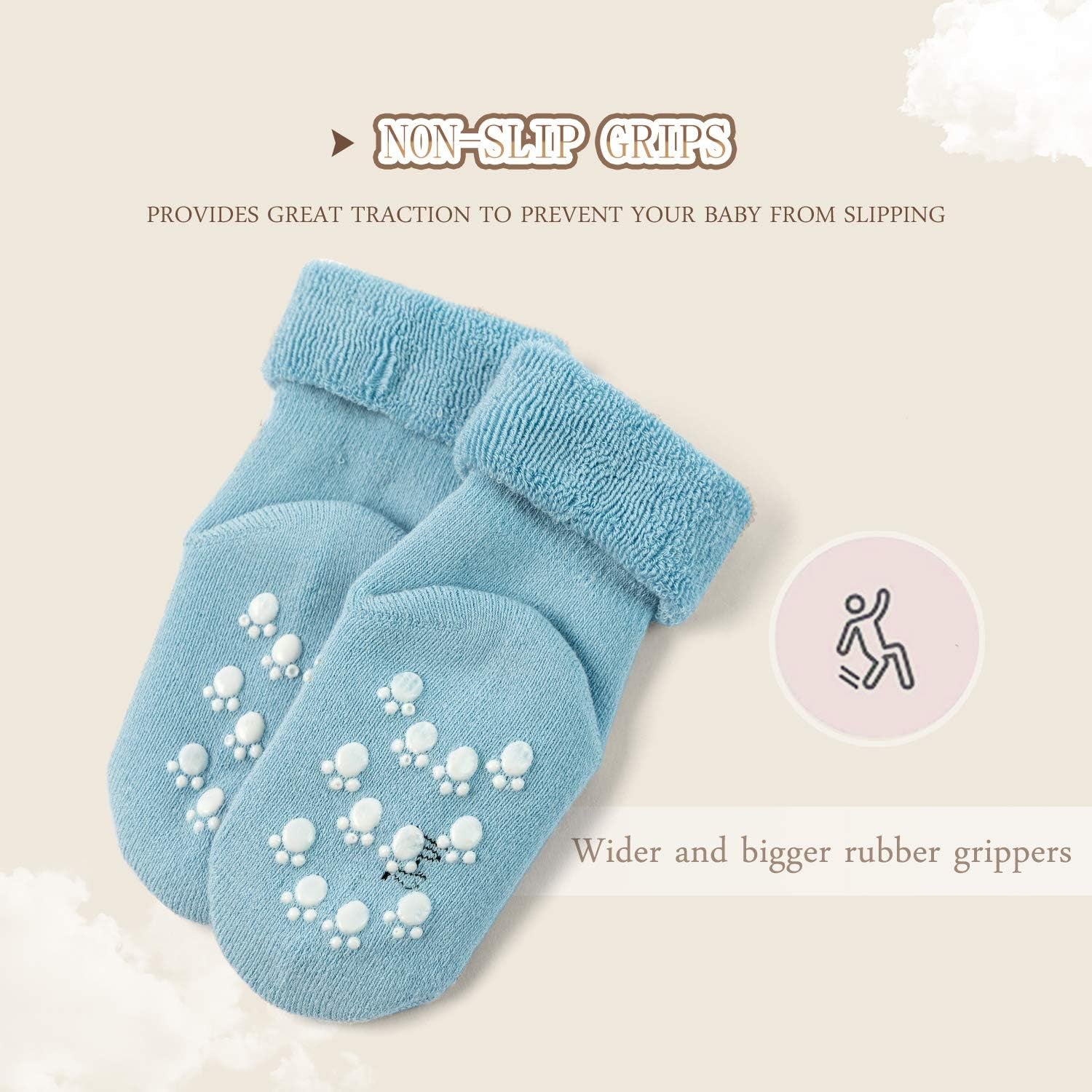 Baby Girl Winter Socks with Grips for Baby Warm Non Slip Socks Baby Boys Thick Terry Socks