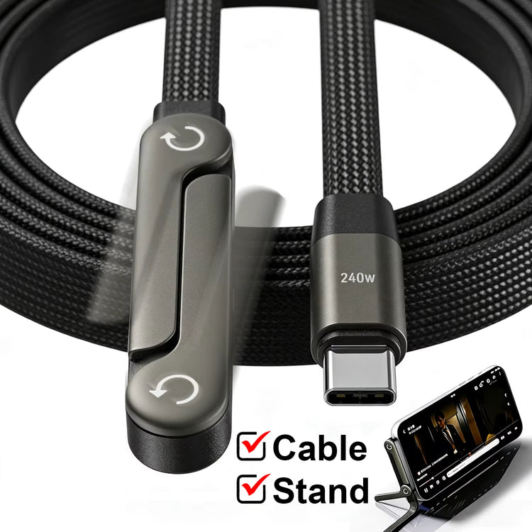 240W Type-C to Type C Cable Elbow Fast Charging Data Cable Foldable Stand Phone Holder for Iphone 17/16/15 for Samsung Charger