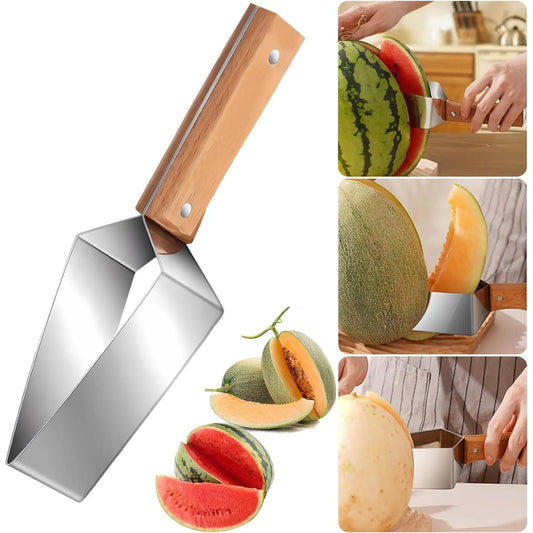 1/2 PCS Triangle Watermelon Cutter, Stainless Steel with Wooden Handle - Melon Slicer, Fruit Cutter for Kitchen Gadgets
