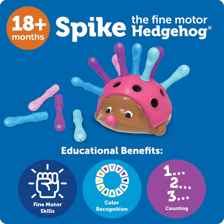 Spike the Fine Motor Hedgehog Pink - Toddler Montessori Toys, Stacking Shape, Gifts for Boys and Girls, Pattern Sensory Bin, Sorting Activities, Educational Games, Kindergarten